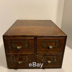 Vintage Yawman and Erbe MFG Tiger Oak 4 Drawer Wooden Library Card File Cabinet