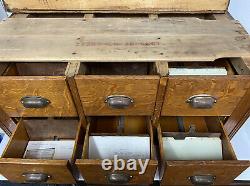 Vintage Yawman and Erbe MFG Tiger Oak 6 Drawer Wooden Library Card File Cabinet