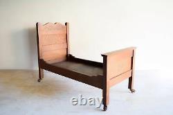 Vintage antique wooden doll bed crib antique tiger oak rustic baby doll toy bed