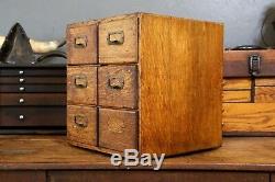 Vintage industrial dovetail 6 drawer library card catalog Tiger Oak file cabinet