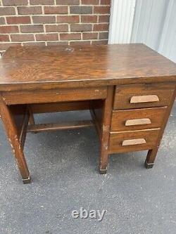Vintage tiger oak desk 4 drawer art deco solid wood antique