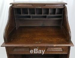 Vintage tiger oak roll top desk raised panel arts & crafts Mission style 1939