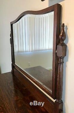 Vitctorian Antique Tiger Oak Dresser with Beveled Mirror
