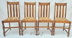 Vtg Arts & Crafts Set of 4 Tiger Oak English Dining / Kitchen Chairs Restored