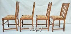 Vtg Arts & Crafts Set of 4 Tiger Oak English Dining / Kitchen Chairs Restored