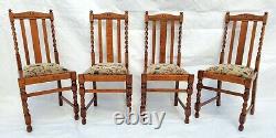 Vtg Barley Twist Set of 4 Tiger Oak English Dining / Kitchen Chairs Restored