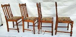 Vtg Barley Twist Set of 4 Tiger Oak English Dining / Kitchen Chairs Restored