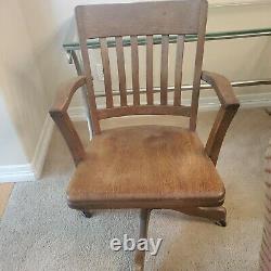 Vtg Gunlocke Antique Mission Tiger Oak Wood Banker Office Swivel Tilt Arm Chair