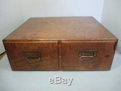 Vtg. Tiger Oak Wood Wooden 2 Large Drawer Desk Top Filing Cabinet 19 x 16 x 7