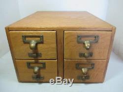 Vtg. Tiger Oak Wood Wooden 4 Drawer Desk Top Filing Cabinet 13 x 17 x 9