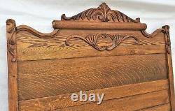 Vtg Victorian American Tall Tiger Oak Bed Double or Queen Headboard & Footboard