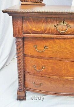 Vtg Victorian Large Tiger Oak American Dresser Chest with Mirror Circa 1900's