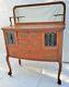 Vtg Victorian Tiger Oak Server / Sideboard With Leaded Glass Doors & Claw Feet