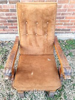 Winged Lion/Griffin Morris Chair Hand Made Tiger Oak Wood Needs Reupholstering