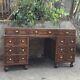 Wylie Lochhead Antique Tiger Oak Leather Top Executive Desk England