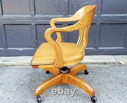 XLNT Vintage Quarter Sawn Tiger Golden Oak Swivel Bankers Office Desk Chair