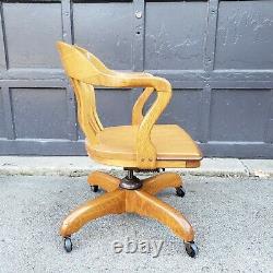 XLNT Vintage Quarter Sawn Tiger Golden Oak Swivel Bankers Office Desk Chair